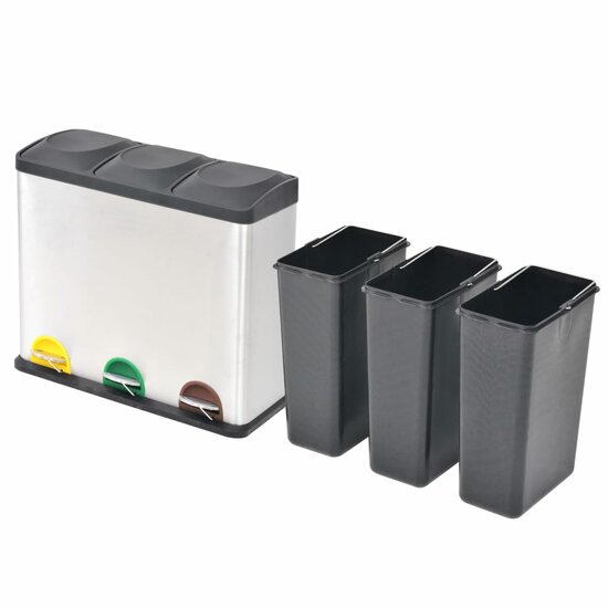 Pedaalemmer Voor Recycling 54 L Roestvrij Staal 3 x 18 l
