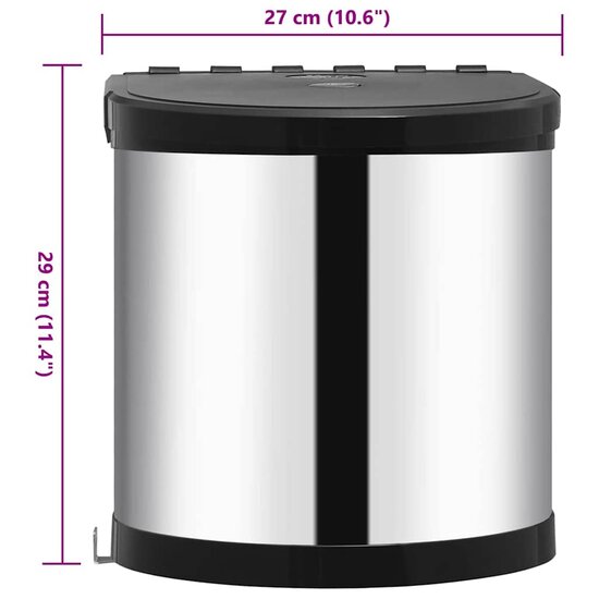 Keukenvuilnisbak Inbouw 8 L Roestvrij Staal 26.5 x 26.5 cm Zwart en zilver