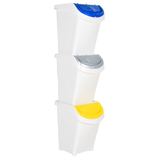 Afvalbakken Met Deksels Stapelbaar 3 St Pp 120 l Wit