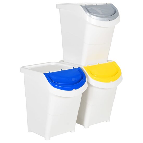Afvalbakken Met Deksels Stapelbaar 3 St Pp 120 l Wit