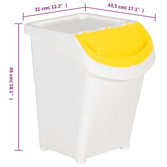 Afvalbakken Met Deksels Stapelbaar 3 St Pp 120 l Wit