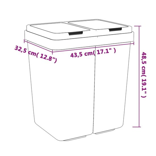 Vuilnisbak dubbel 2x25 L wit