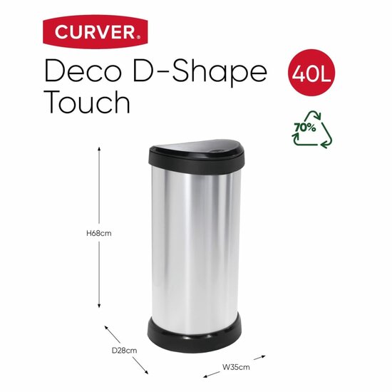 Pedaalemmer Deco ovaal 40 L zilverkleurig