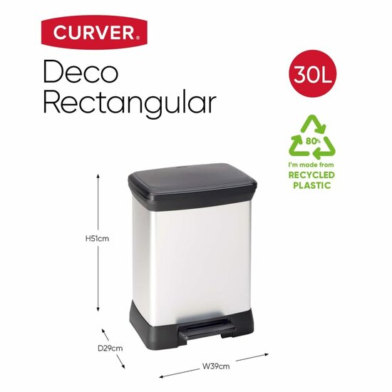 Curver Pedaalemmer Deco Rechthoekig Zilverkleurig 30 l