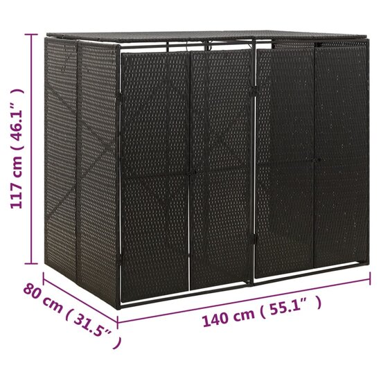 Containerberging dubbel 140x80x117 cm poly rattan zwart