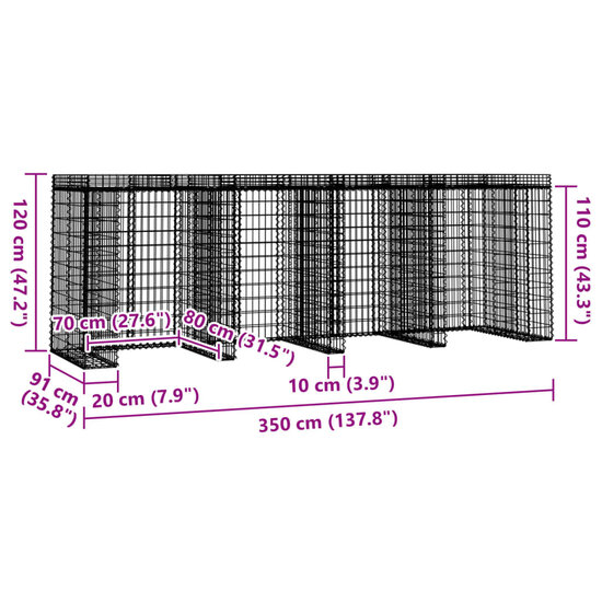 Schanskorf Voor Vuilnisbak 350X91X120 Cm Gegalvaniseerd Ijzer 4 containers