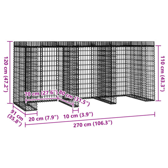 Schanskorf Voor Vuilnisbak 270X91X120 Cm Gegalvaniseerd Ijzer 3 containers