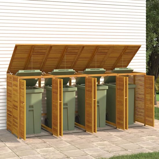 Vuilnisbakberging Viervoudig 280X89X117 Cm Massief Acaciahout 4 containers
