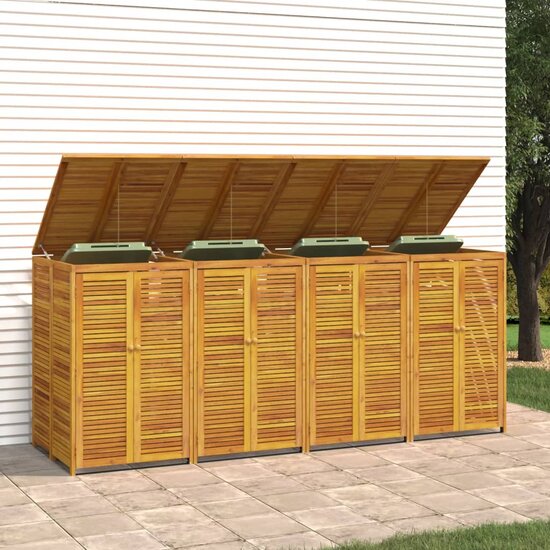 Vuilnisbakberging Viervoudig 280X89X117 Cm Massief Acaciahout 4 containers