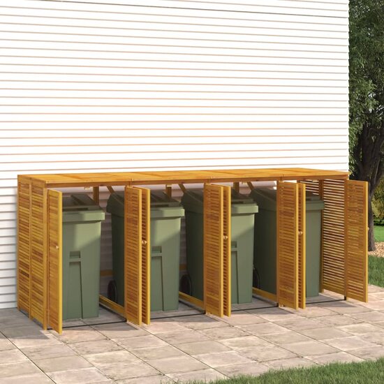 Vuilnisbakberging Viervoudig 280X89X117 Cm Massief Acaciahout 4 containers