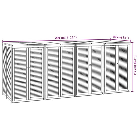 Vuilnisbakberging Viervoudig 280X89X117 Cm Massief Acaciahout 4 containers