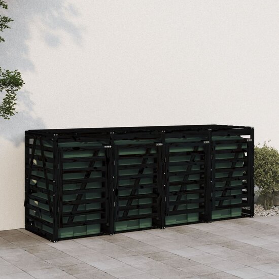 Containerberging Viervoudig Massief Grenenhout Zwart Zwart grenenhout