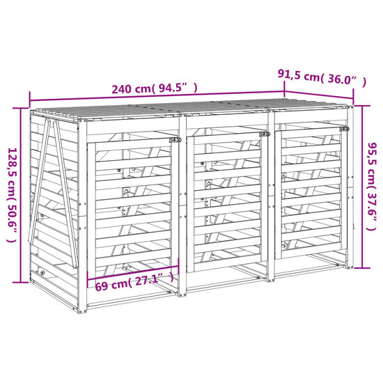 Containerberging Drievoudig Massief Grenenhout Wit Wit grenenhout