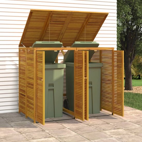Afvalbakberging Dubbel 140X89X117 Cm Massief Acaciahout 2 containers