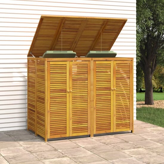Afvalbakberging Dubbel 140X89X117 Cm Massief Acaciahout 2 containers