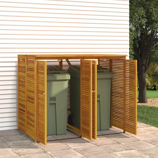 Afvalbakberging Dubbel 140X89X117 Cm Massief Acaciahout 2 containers