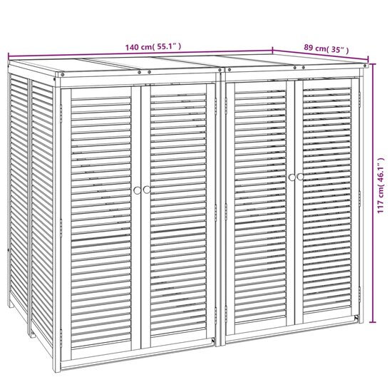Afvalbakberging Dubbel 140X89X117 Cm Massief Acaciahout 2 containers