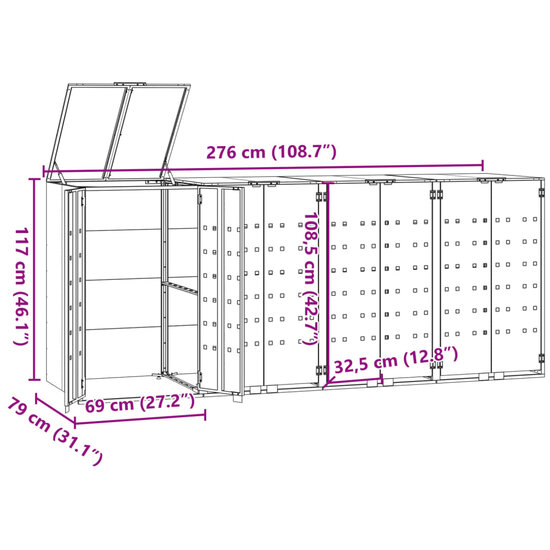 Containerberging 4 containers 276x79x117 cm staal antraciet