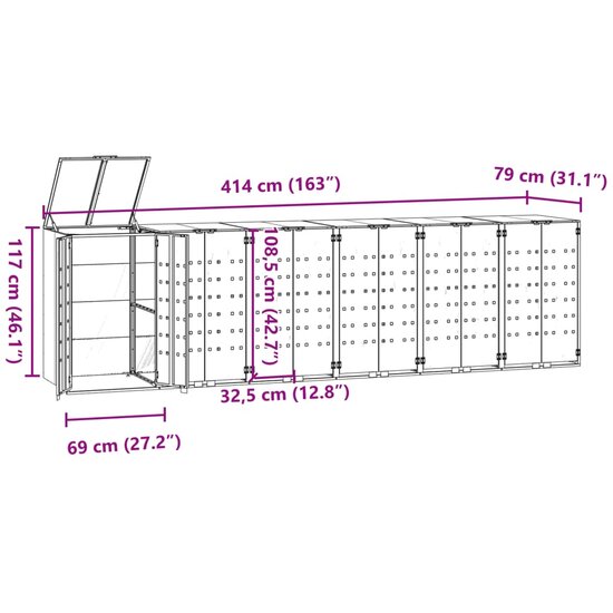 Containerberging Voor 6 Containers 414X79X117 Cm Staal Grijs