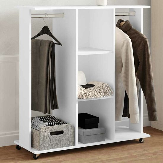 Kledingkast Met Wielen 102X38X110 Cm Bewerkt Hout Wit
