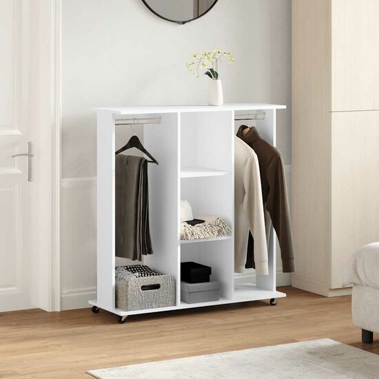 Kledingkast Met Wielen 102X38X110 Cm Bewerkt Hout Wit