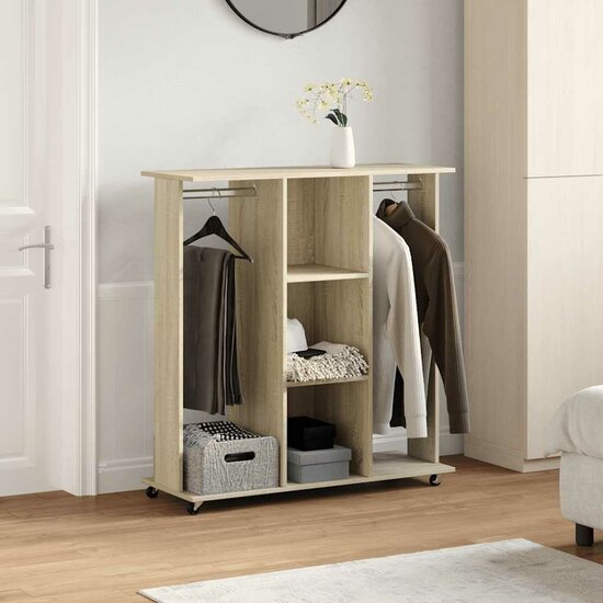 Kledingkast Met Wielen 102X38X110 Cm Bewerkt Hout Sonoma eiken