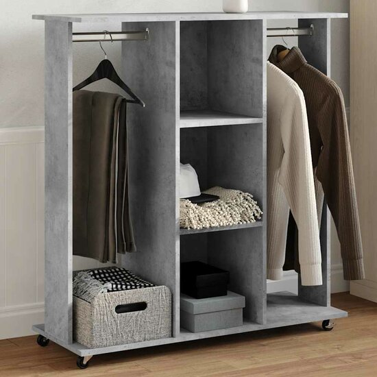 Kledingkast Met Wielen 102X38X110 Cm Bewerkt Hout Betongrijs