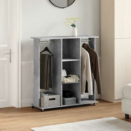 Kledingkast Met Wielen 102X38X110 Cm Bewerkt Hout Betongrijs