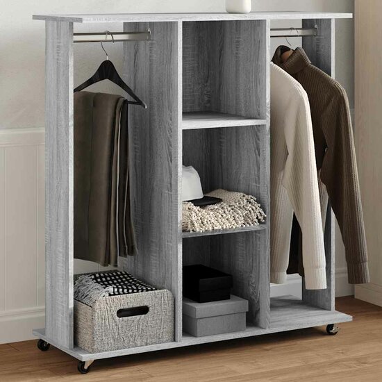 Kledingkast Met Wielen 102X38X110 Cm Hout Eiken Grijs sonoma