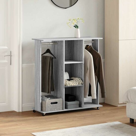 Kledingkast Met Wielen 102X38X110 Cm Hout Eiken Grijs sonoma