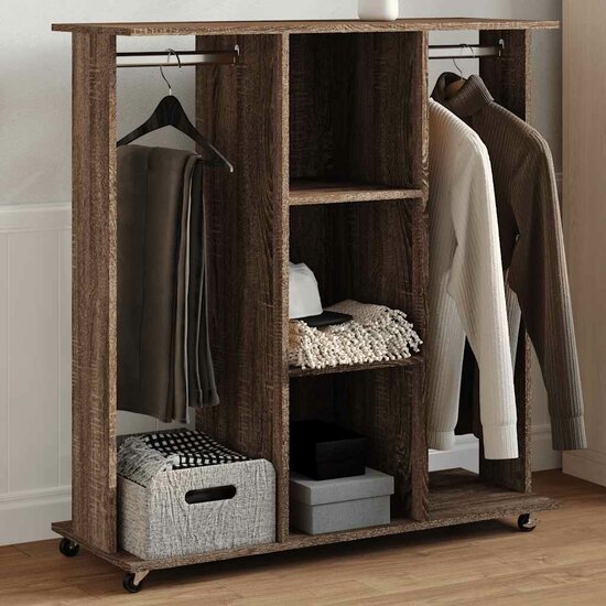 Kledingkast Met Wielen 102X38X110 Cm Bewerkt Hout Bruin Eiken bruin eikenkleur