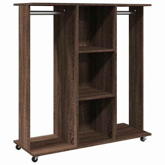 Kledingkast Met Wielen 102X38X110 Cm Bewerkt Hout Bruin Eiken bruin eikenkleur