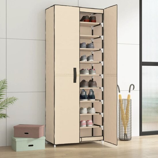 Schoenenkast 60x30x166 cm stof cr&egrave;mekleurig