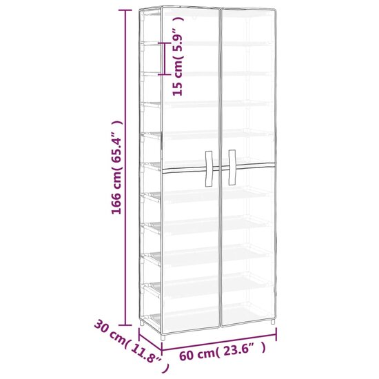 Schoenenkast 60x30x166 cm stof cr&egrave;mekleurig