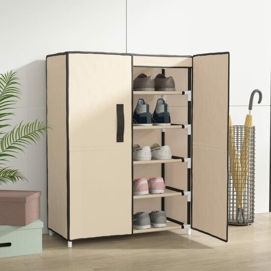 Schoenenkast 60x28x90 cm stof cr&egrave;mekleurig