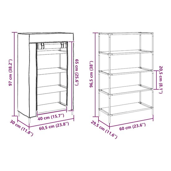 Schoenenkast 60,5X30X97 Cm Vliesvlies Grijs