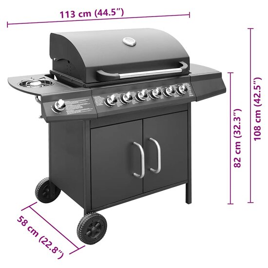 Gasbarbecue 6+1 Kookzone Zwart