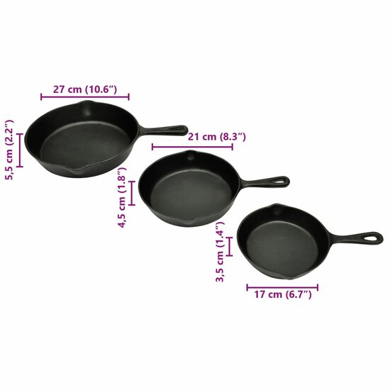 Gietijzeren Koekenpannen Set 3-Dlg