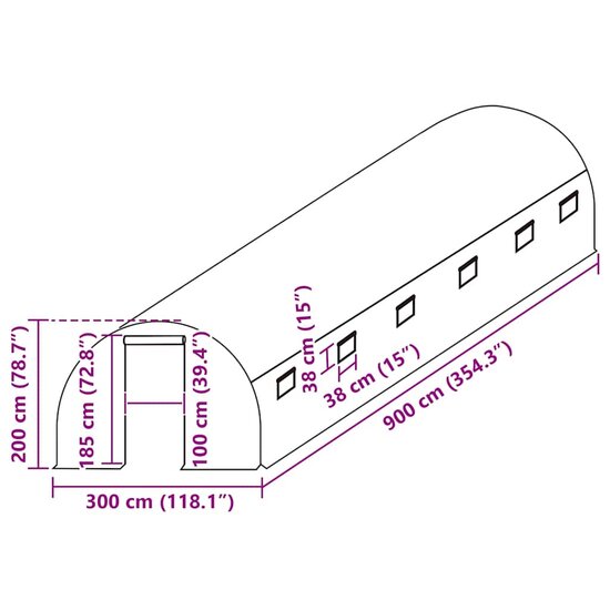 Kashoes vervangend (27 m&sup2;) 3x9x2 m transparant