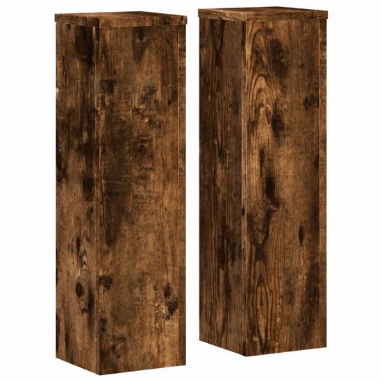 Plantenstandaards 2 st 17x17x60 cm bewerkt hout gerookt eiken