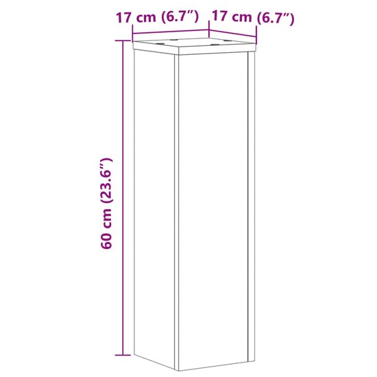 Plantenstandaards 2 st 17x17x60 cm bewerkt hout gerookt eiken