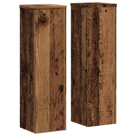 Plantenstandaards 2 st 17x17x60 cm bewerkt hout oud houtkleurig