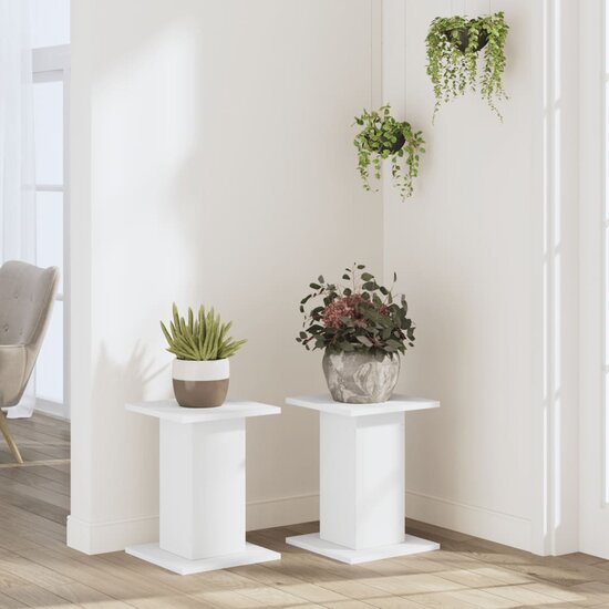 Plantenstandaards 2 St Bewerkt Hout 30 x 30 x 40 cm Wit