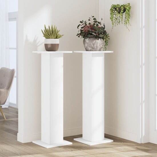 Plantenstandaards 2 St Bewerkt Hout 30 x 30 x 95 cm Wit
