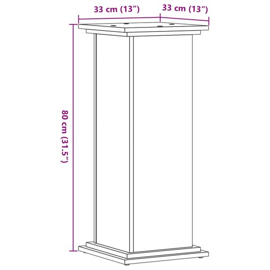 Plantenstandaard Bewerkt Hout Kleurig 33 x 33 x 80 cm Gerookt eiken