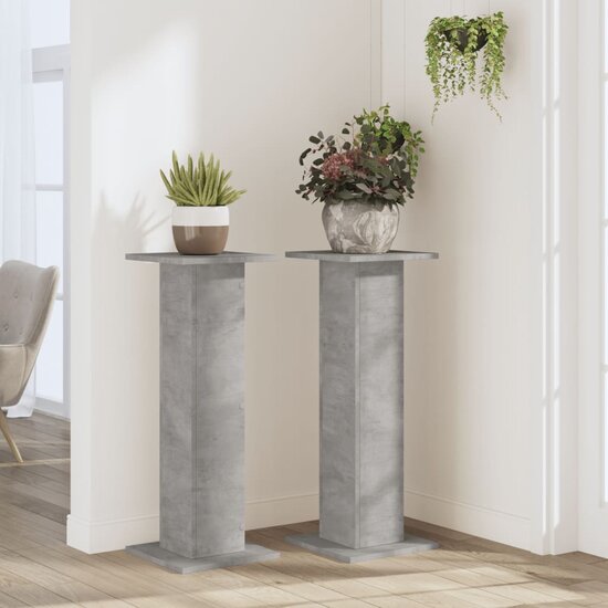 Plantenstandaards 2 St Bewerkt Hout 30 x 30 x 80 cm Betongrijs