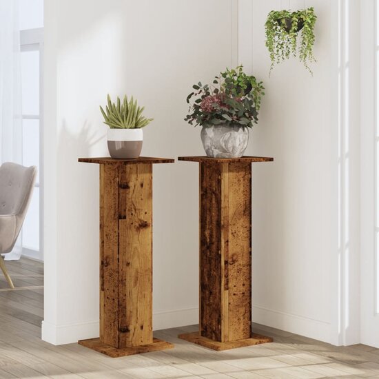 Plantenstandaards 2 St Bewerkt Hout Kleurig 30 x 30 x 80 cm Oud hout