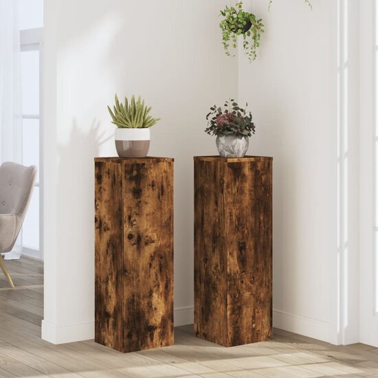 Plantenstandaards Bewerkt Hout 25 x 25 x 80 cm Gerookt eiken