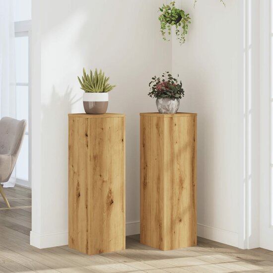 Plantenstandaards Hout Artisanaal Kleurig 25 x 25 x 80 cm Eiken