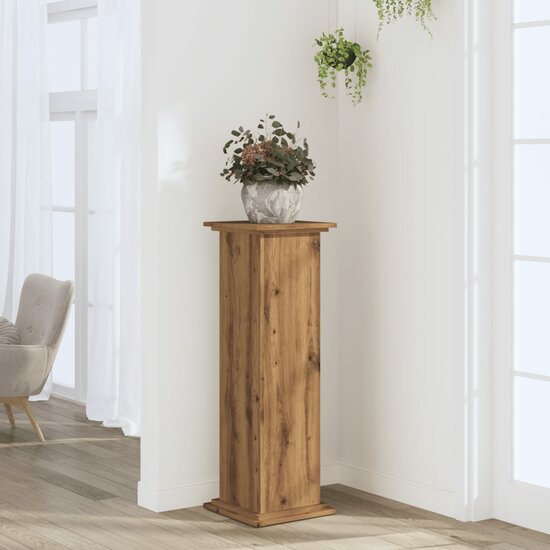 Plantenstandaard Bewerkt Hout Artisanaal 33 x 33 x 100 cm Eiken
